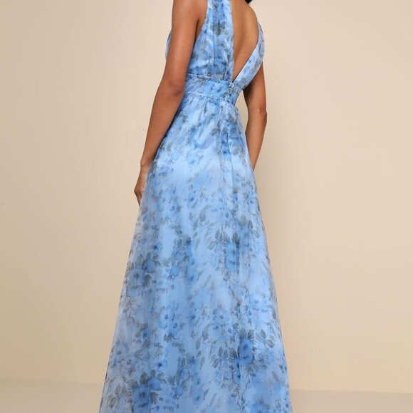 NWT Lulus Garden of Passion Blue Floral Print Organza Maxi Dress - Size Medium - Picture 2 of 3